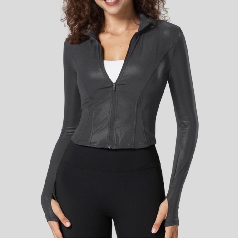 HALARA NWOT Black Metallic Athletic Jacket size large